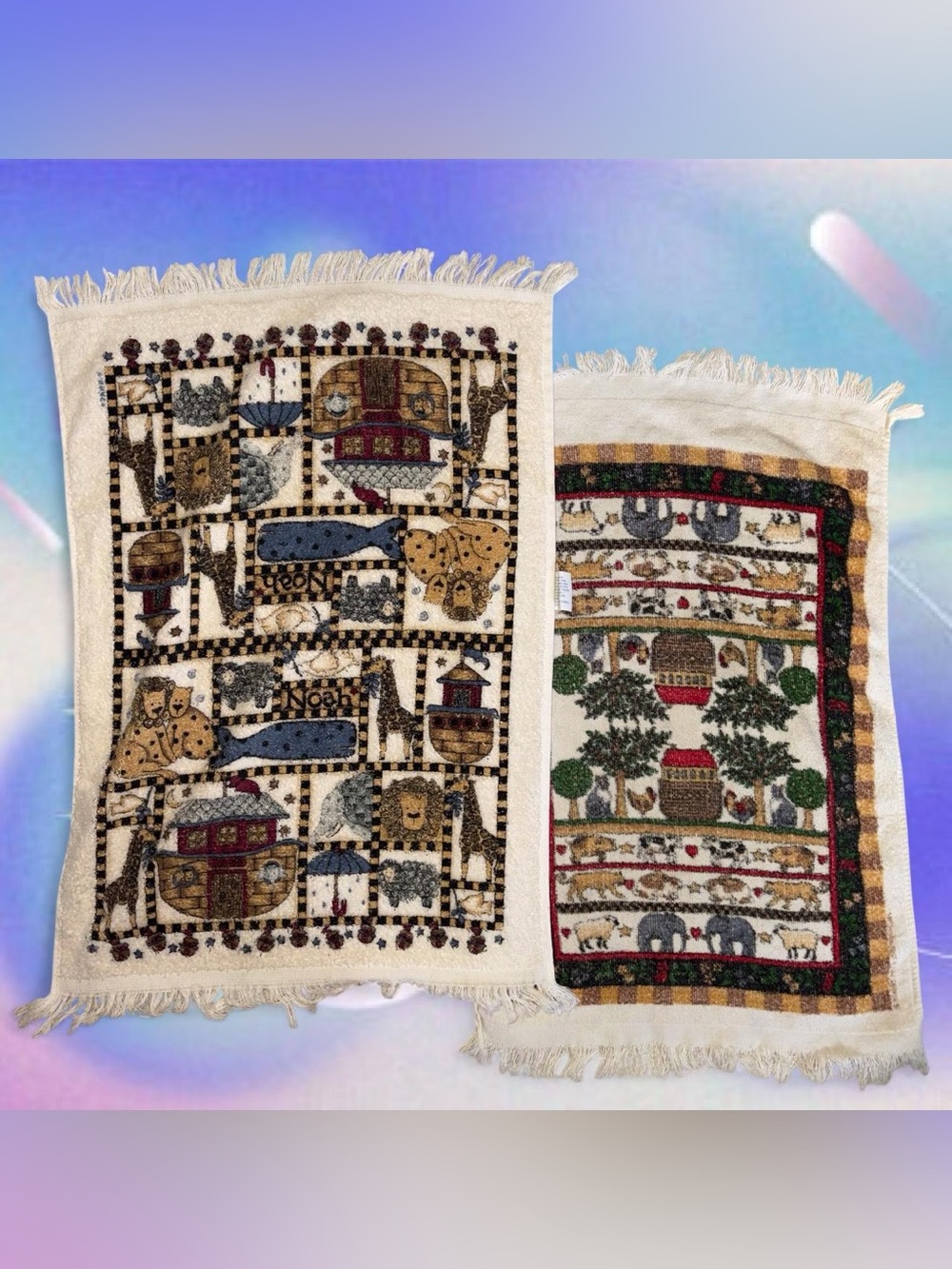 vintage 90s noah’s ark graphic kitchen towels - b&d kitchenworks, EUC!